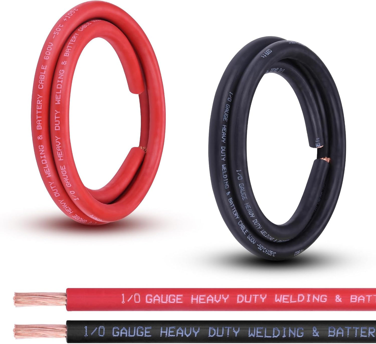 2 Gauge Battery Cable, 10FT Red + 10FT Black 2 AWG Pure Copper Wire Welding Cable, for Automotive, Battery, Solar and Generator, Standard USA OFC Wire