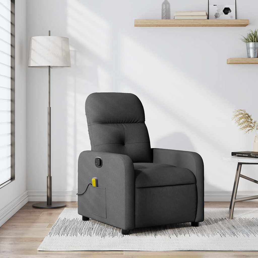 vidaXL Dark Gray Fabric Massage Recliner Chair - Manual Reclining Lounger with Vibration, Side Pocket, and Sturdy Frame for Living Room Comfort