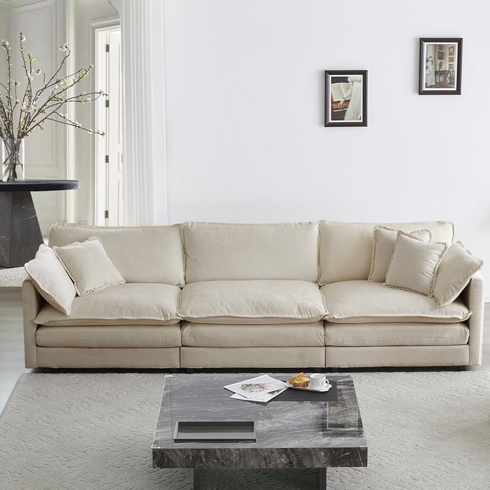 WILLIAMSPACE 41" Single Sofa Chair, Modern Upholstered Armchair with 1 Toss Pillow, Small Cream Couch Chair for Living Room, Deep Seat Reading Sofa for Bedroom Apartment, Chenille Fabric (Cream White)
