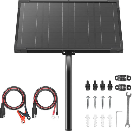 20W 12V Solar Battery Charger & Maintainer with Built-in MPPT Charge Controller, Tubular Bracket, SAE Cables, Solar Trickle Charger 12 Volt Solar Panel for Gate Opener & Electrical Fence