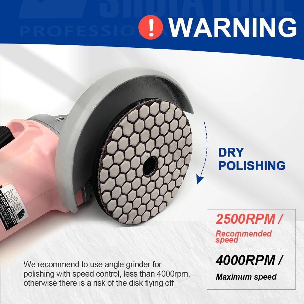 SHDIATOOL 5 Inch Dry Diamond polishing Pads Grit 50 for Granite Marble Quartz(7-Pack)