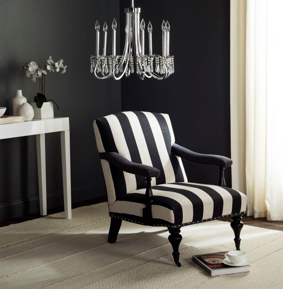 Safavieh Mercer Collection Devona Black and White Stripe with Silver Nailheads Arm Chair