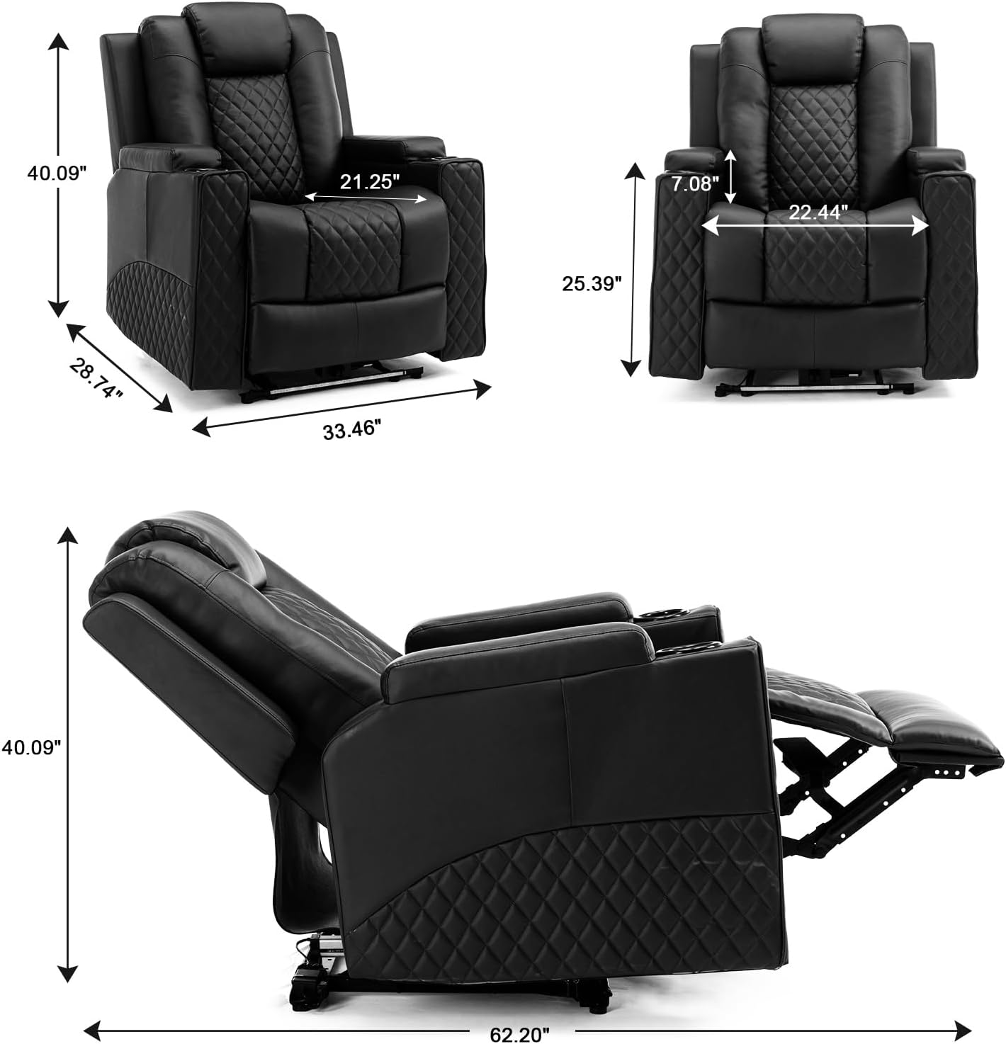 COMHOMA Power Recliner Chair PU Leather Electric Massage Recliner Sofa for Living Room Home Theater Seating with Cup Holders and LED Lighting(Black)