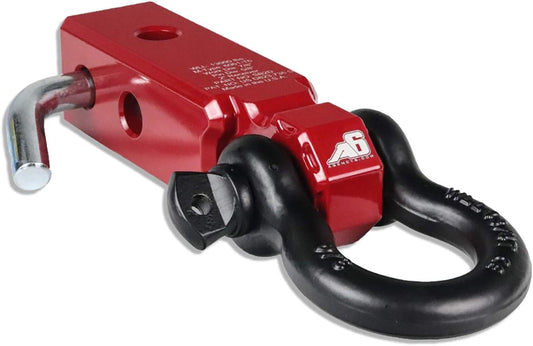 AGENCY 6 Recovery Shackle Block Assembly 2 INCH Double Hole Powder Coat RED - Hitch Receiver Block - Proudly Made in The USA with US Certified Materials - Includes Hitch pin and D-Ring
