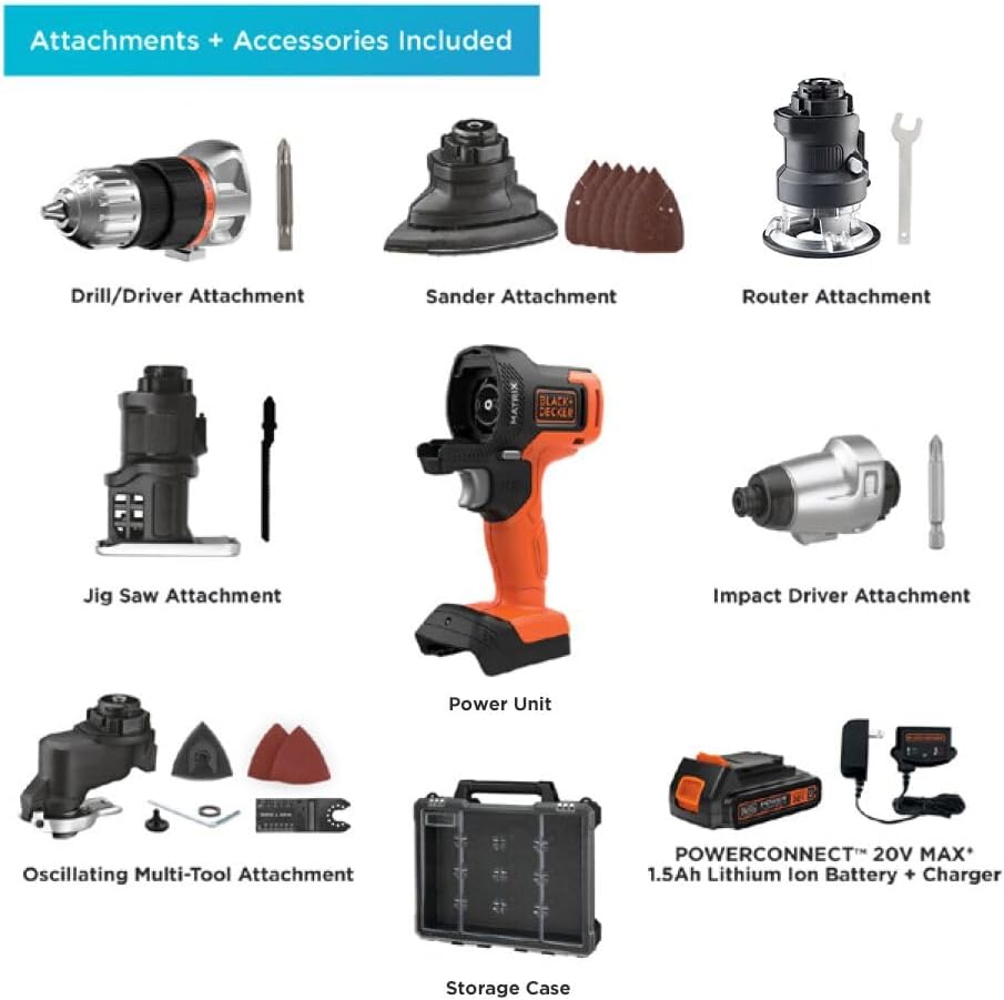 BLACK+DECKER 20V MAX MATRIX Drill, Power Tool Combo Kit, 6-Tool Set, Cordless Tool Set (BDCDMT1206KITC)