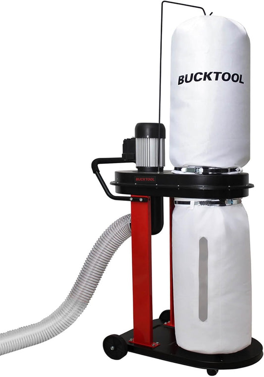 BUCKTOOL 1.2 HP Auto Start 750CFM Dust Collector with 3 Dust Collection Bag, 5.4 Cubic Bag Capacity and 5 PCS Reducer for Woodworking