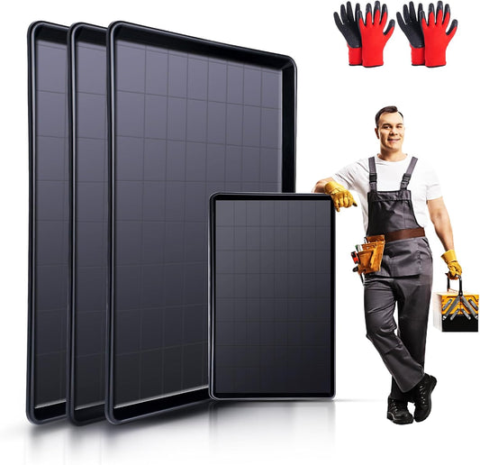 3 Pcs Extra Large Oil Drip Pan for Car - 35.4 x 24 x 1.5 Inches Plastic Auto Oil Catch Tray with 2 Pairs of Gloves, Engine Oil Spill Catcher for Garage, Leak Prevention & Easy Storage