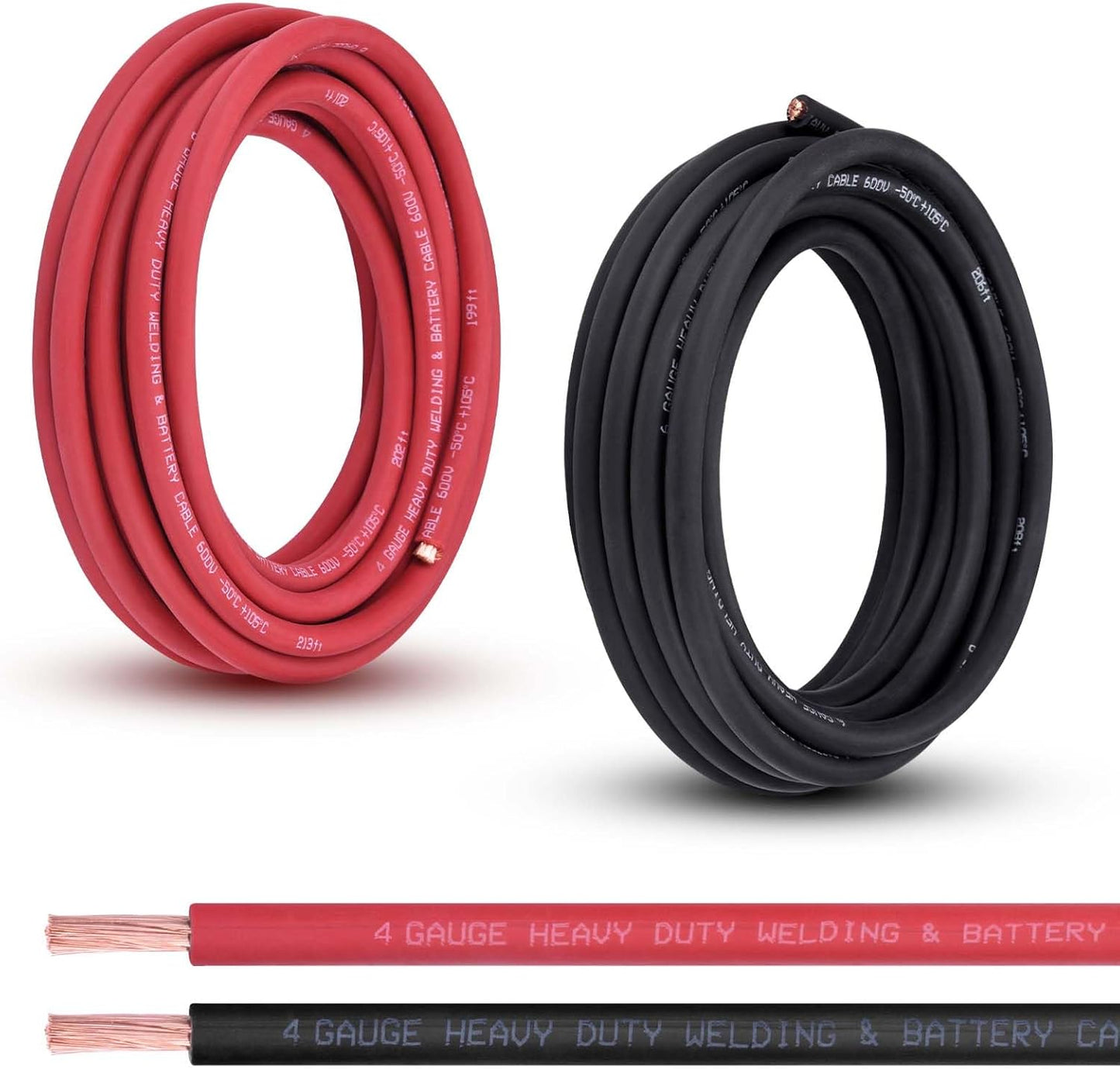 2 Gauge Battery Cable, 10FT Red + 10FT Black 2 AWG Pure Copper Wire Welding Cable, for Automotive, Battery, Solar and Generator, Standard USA OFC Wire