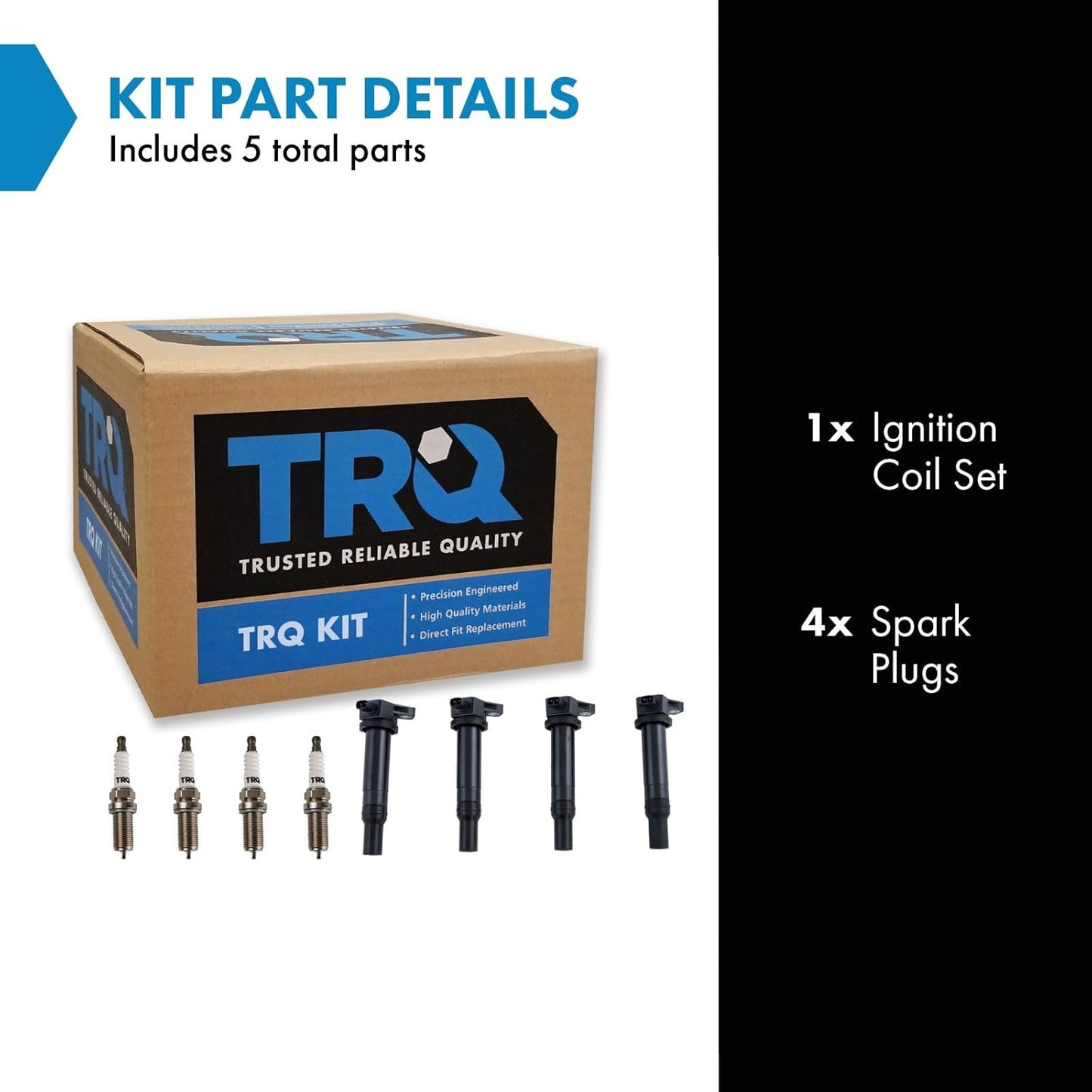 TRQ Ignition Kit Ignition Coil Set Spark Plugs Compatible with 2007-2011 Hyundai Accent 2009-2011 Kia Rio Rio5