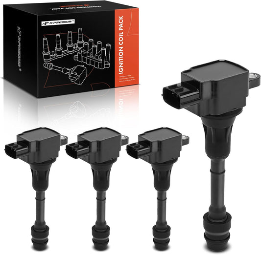 A-Premium Set of 4 Ignition Coil Pack Compatible with Nissan Altima 2002-2006, Sentra 2002-2006, X-Trail 2002-2013, L4 2.5L, Replace# 22448-8H310, UF-350