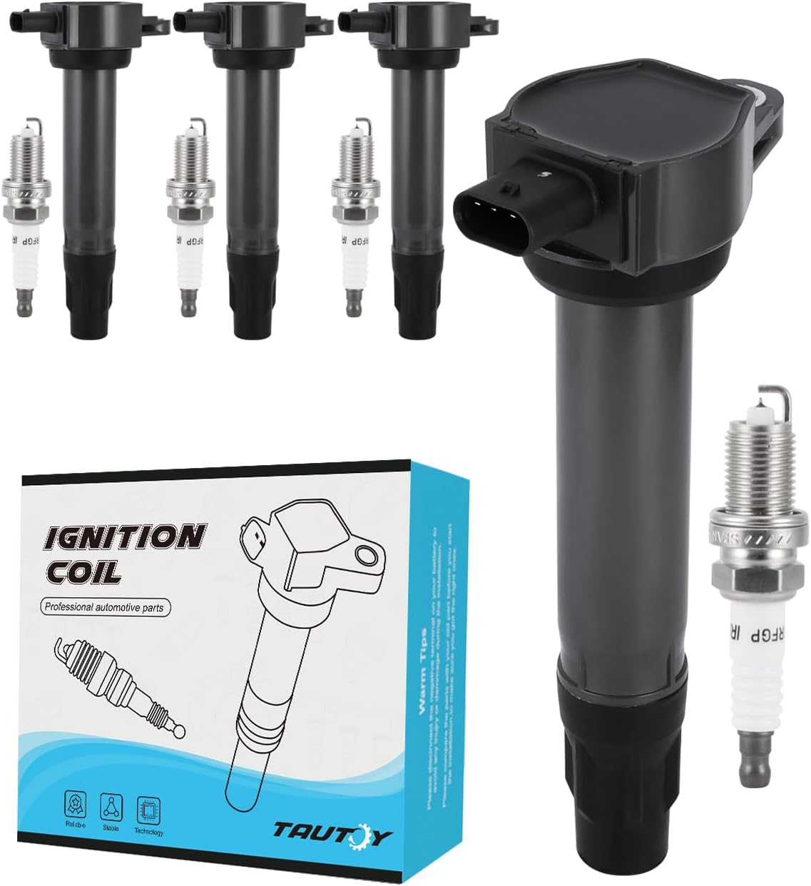 UF557 Ignition Coil Pack Iridium Spark Plugs 4 PCS (2.0L 2.4L) For Jeep Compass Patriot,For Dodge Avenger Caliber Journey,For Chrysler 200 Cirrus Sebring,Replace # GN10346 5C1644 4606824AB