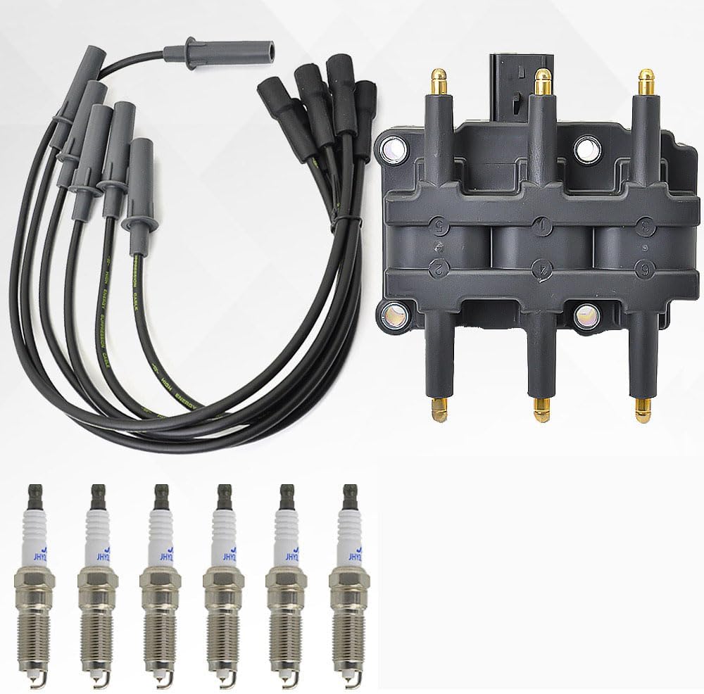 1PC UF305 Ignition Coil & 6PCS 4306 Iridium Spark Plug & 6PCS Wire Set Compatible with 2005-2008 Chrysler Pacifica Town & Country Voyager Caravan 3.8 3.3 V6 Replaces# 56032520AB,56032520AC