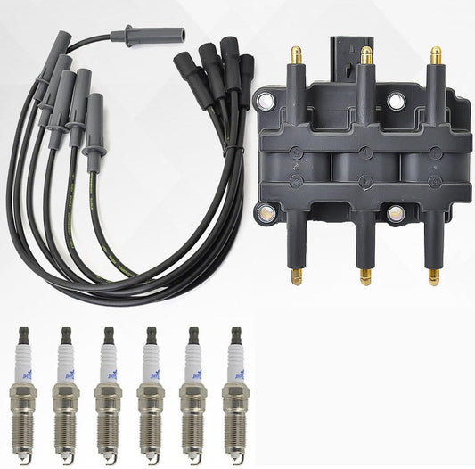 1PC UF305 Ignition Coil & 6PCS 4306 Iridium Spark Plug & 6PCS Wire Set Compatible with 2005-2008 Chrysler Pacifica Town & Country Voyager Caravan 3.8 3.3 V6 Replaces# 56032520AB,56032520AC