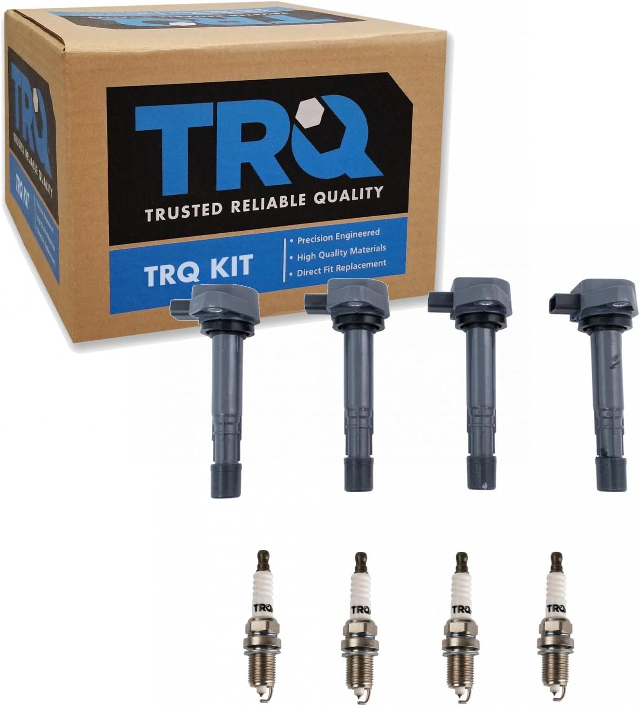 TRQ Ignition Kit Ignition Coil Set Spark Plugs Compatible with 2007-2011 Hyundai Accent 2009-2011 Kia Rio Rio5
