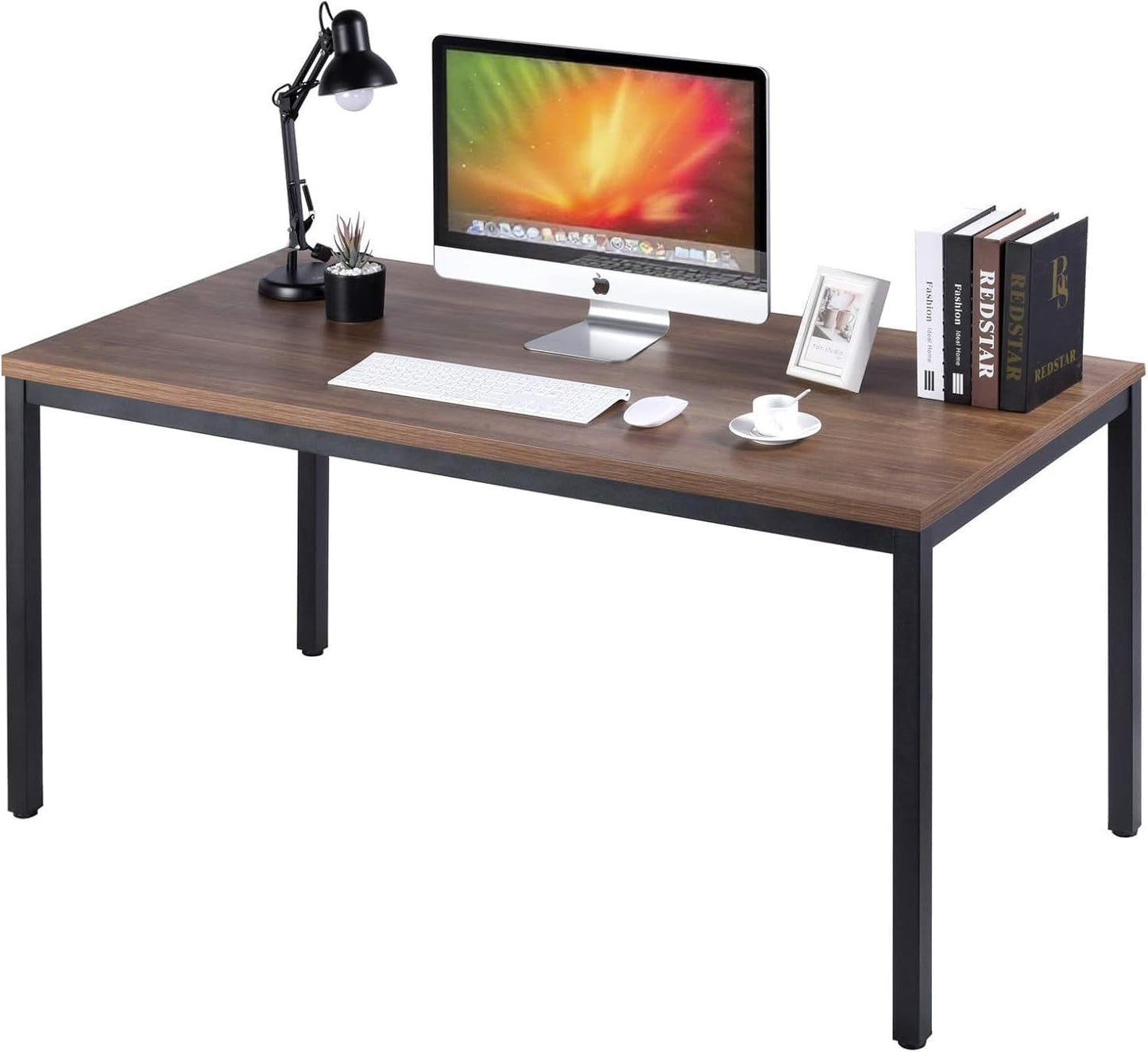 Boardest Computer Table 24x55 Inch DiningTable Computer Desk,Home Office Desk, Gaming Writing Work from Home Study Table, Sturdy Metal Frame, Modern Simple，Walnut and Black(24x55 Inches)