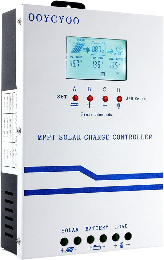 60A Solar Charge Controller MPPT 12V 24V 36V 48V Controller 60amp Solar Charge Regulator MPPT 160V w/LCD Display Work with AGM, Gel, Flooded and Lithium