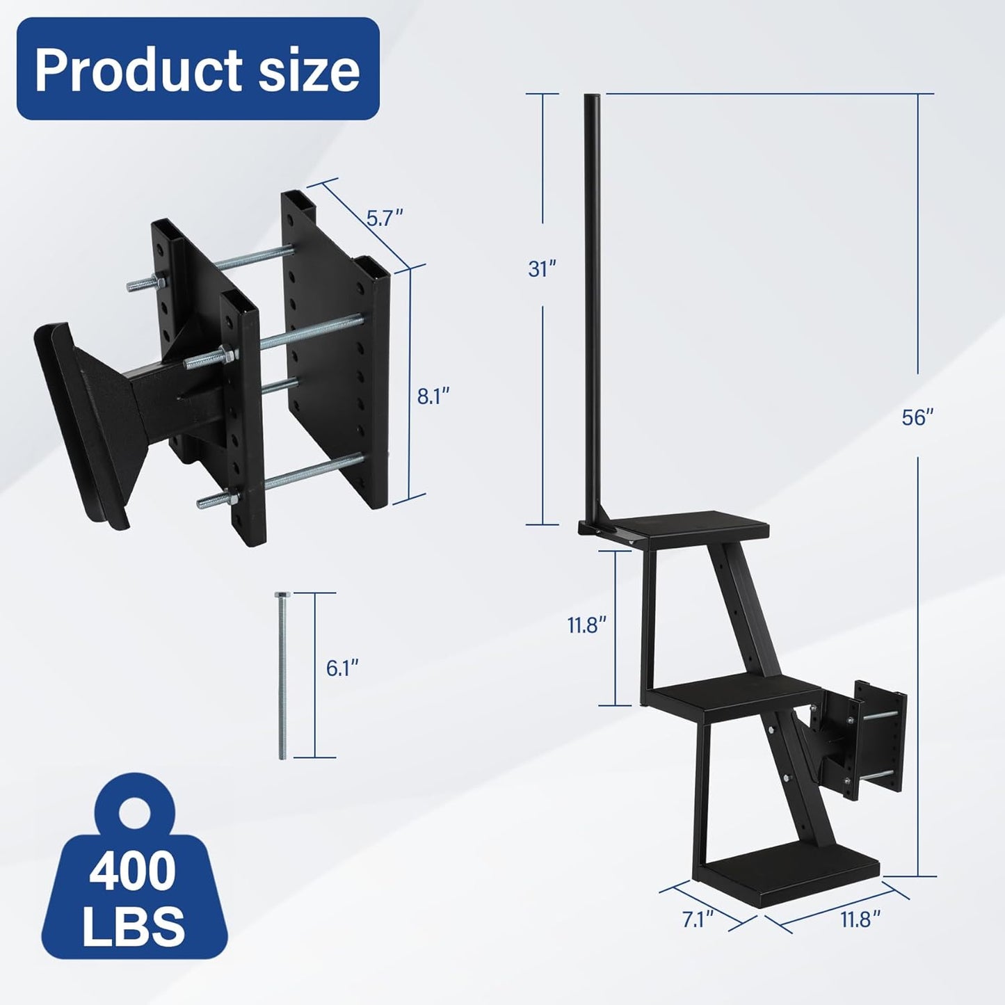 Boat Trailer Steps 3 Step w/Anti-Slip Mat & Handrail, 400LBS Capacity Boat Steps, Universal Fit Boat Trailer Tongue Steps, Flexible Step Height Installation, Easy Assembly & Safe Access
