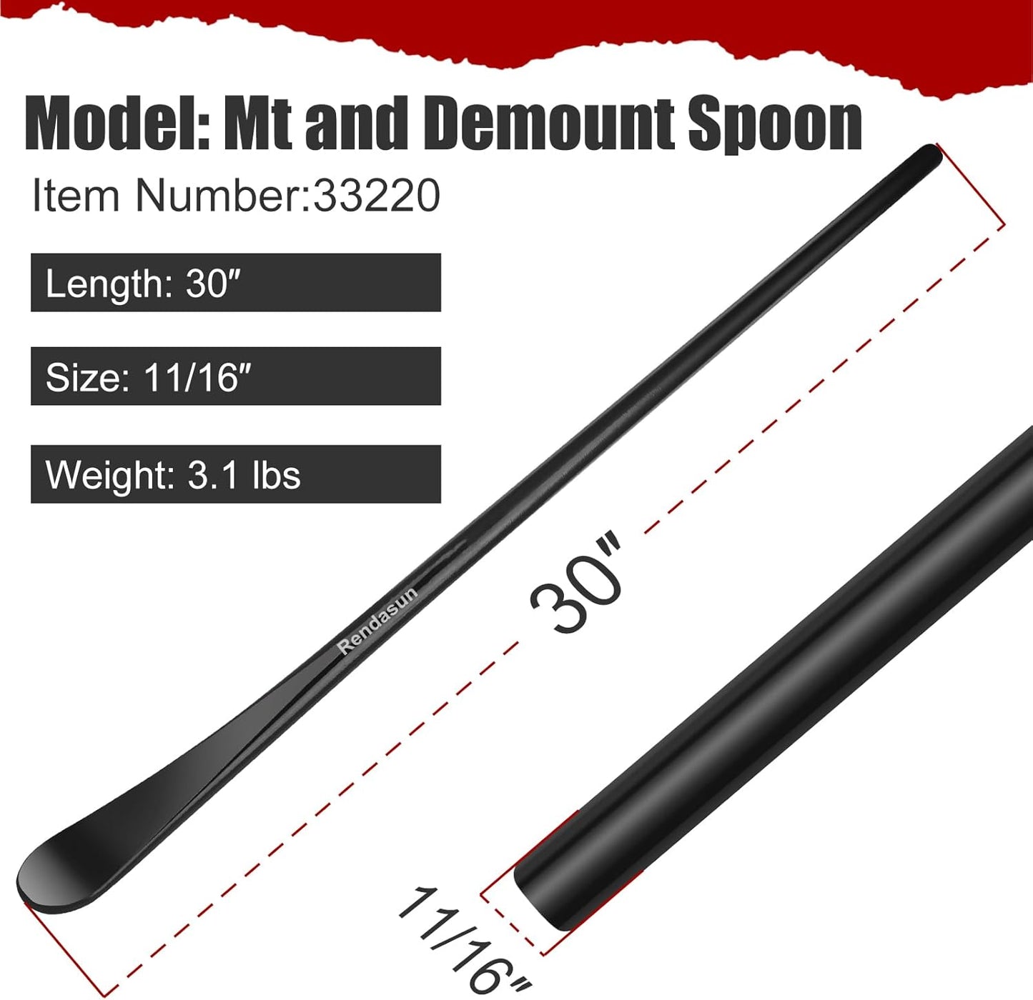 2 PCS Tire Bar, Tire Spoon, 33220 Mt and Demount Spoon, Tire Iron for Fast and Efficient Tire Removal and Installation, 30 in, 11/16 in