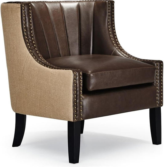 Tommy Hilfiger Dorset Leather Club Chair, Brass Nailhead Accent Trim, High Back Reading Armchair, Traditional Living Room Furniture, Chesterfield Brown