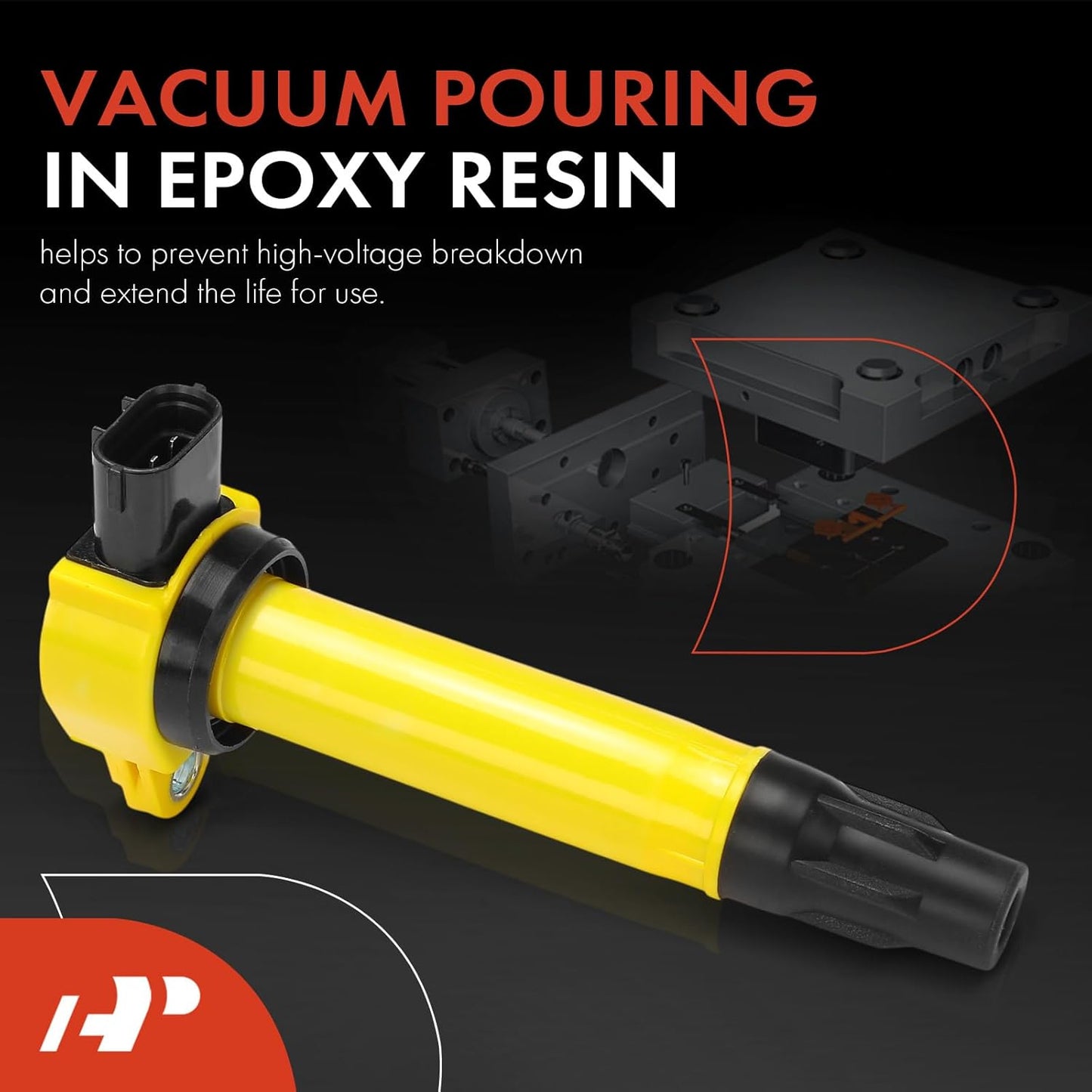 A-Premium (Yellow) Engine Ignition Coil Pack Compatible with Mitsubishi Outlander 2008-2013, Lancer 2008-2017, Outlander Sport 2011-2017, RVR 2011-2015, 4-PC Set