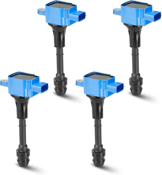 4PCS Ignition Coil Pack Compatible with Nissan Altima Sentra X-Trail 2002 2003 2004 2005 2006 2007 2008 L4 2.5L, Replace UF350 C1398 5C1395 22448-8H315 224488H3, Blue
