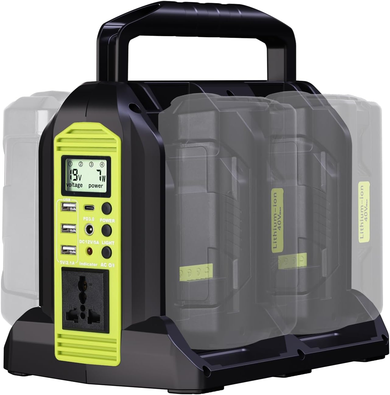 350W Power Inverter for Ryobi 40V Li-ion Battery, OP401 2-Port 40V to 120V Pure Sine Wave Inverter with LED Light, 3 USB-A Port, 1 USB-C Port, 1 DC Port, Power Station for Camping Emergency(Tool Only)