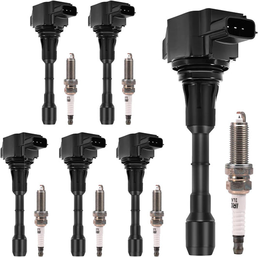 Yikesai Ignition Coil Pack and Spark Plug Compatible with 3.5L V6-2007-2020 Nissan Maxima, Murano, Altima, Pathfinder, Quest, Infiniti Q50, QX60, FX35 - Replaces UF550, Set of 6