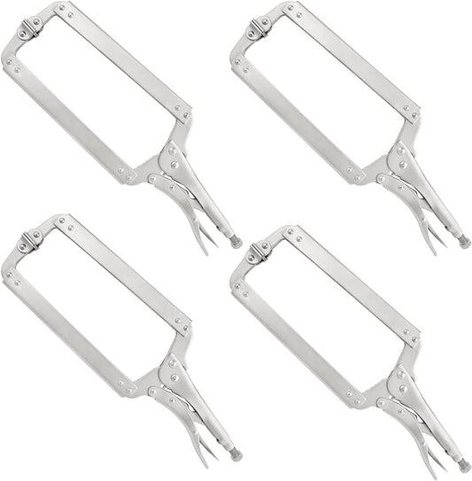 4 Pack 18 Inch C Clamp Locking Pliers,Locking C Clamp, Adjustable Nickel Plated C Pliers For Wood Working, Welding, Electrician Maintenance and more, by GENHAKON