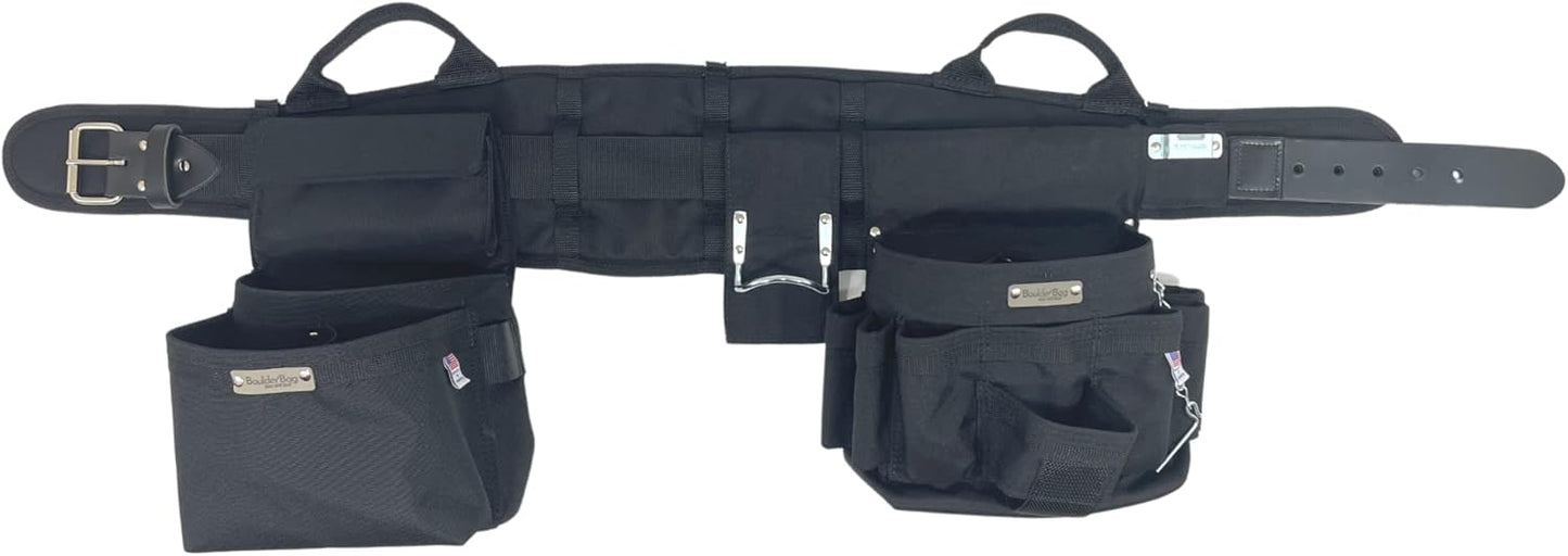 BOULDER BAG Ultimate Electrician's MAX Combo with Comfort Back Support Tool Belt, Leather Belt Buckle, Heavy Duty Tool Belt, Black, (Medium 28-32 Inch Waist), Tool Belt Made in USA