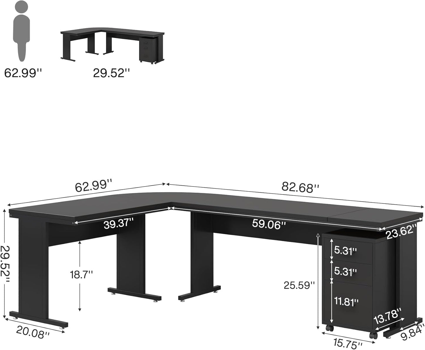 Tribesigns 83" L-Shaped Desk with Drawers and Storage, Reversible Large Executive Office Desk with Rolling File Cabinet, Modern Corner Computer Desk Business Workstation for Home Office, Black
