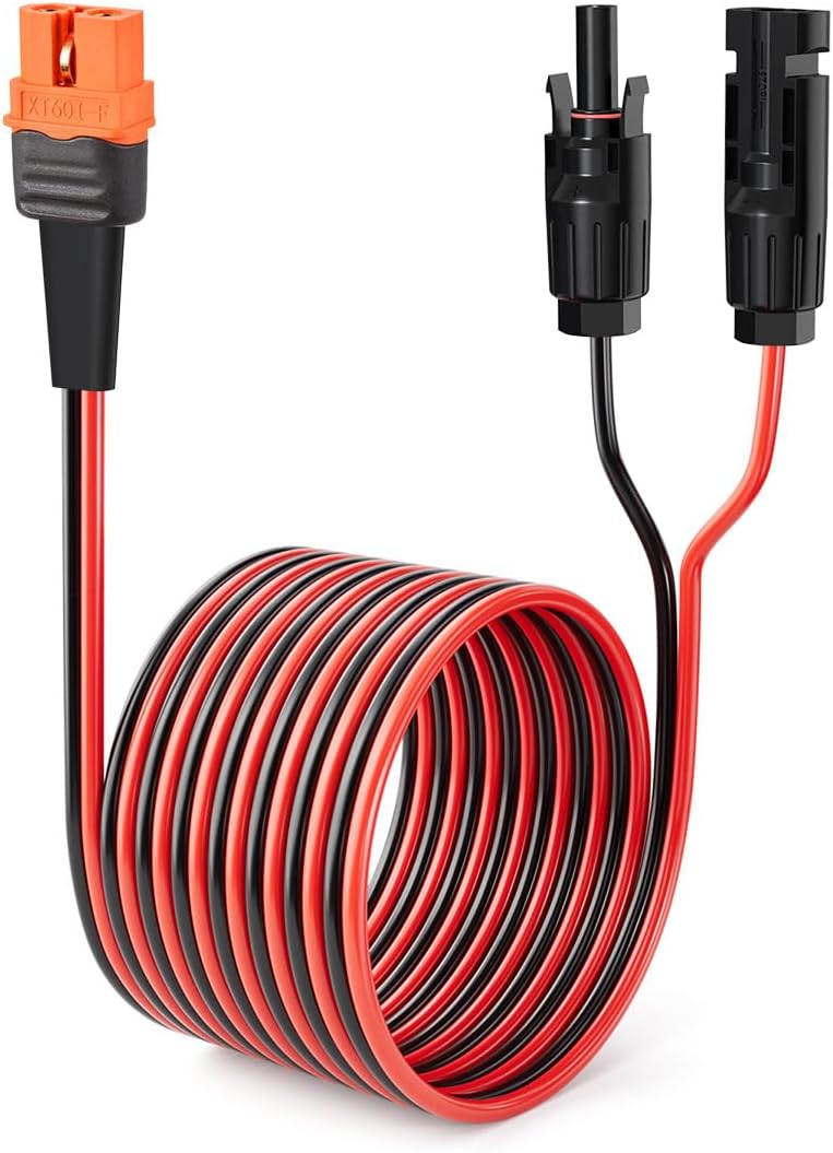 10AWG 25FT Solar to XT60i Cable 2 10 25 35 50 75 100FT Solar Connector to XT60i Adapter Cable for Portable Power Station (25FT)