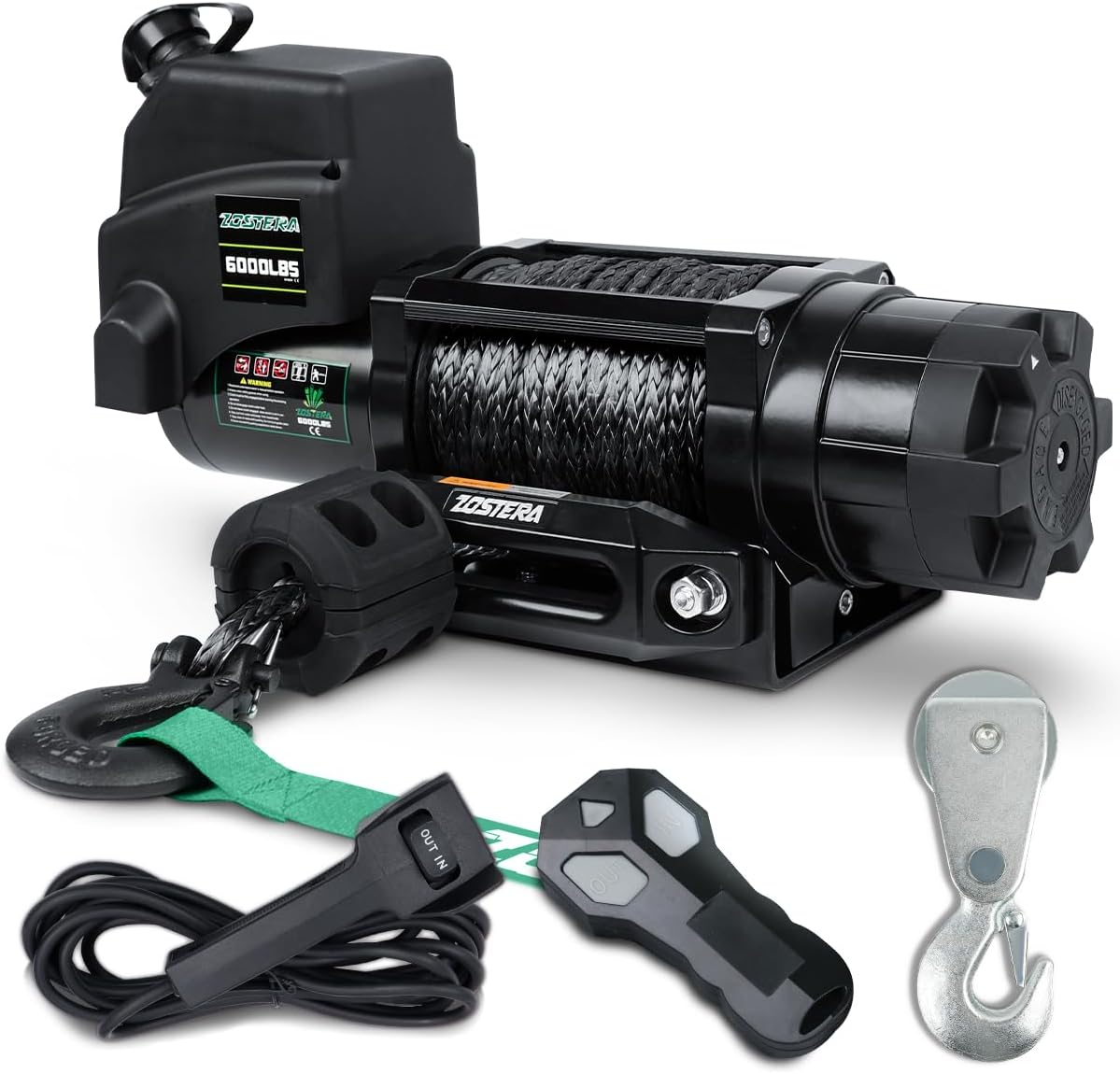 2000lb Winch for ATV, with Steel Cable,ATV Winch with Wired Manual Remote Control Switch,IP65 Waterproof,with Mounting Plate,with Roller Fairlead&Hook