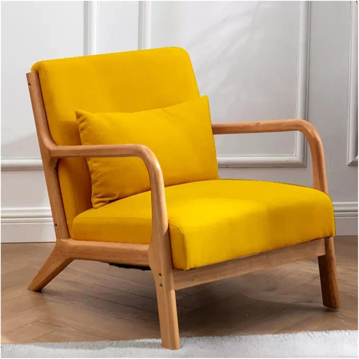 BTZHY Recliner Chair,Leisure Chair Solid Wood Armrest Accent Chair Fabric Upholstered Wooden Lounge Chair Modern Living Room Chairs Arm Chair Reading Chair Comfy Linen Fabric Bedroom Chair