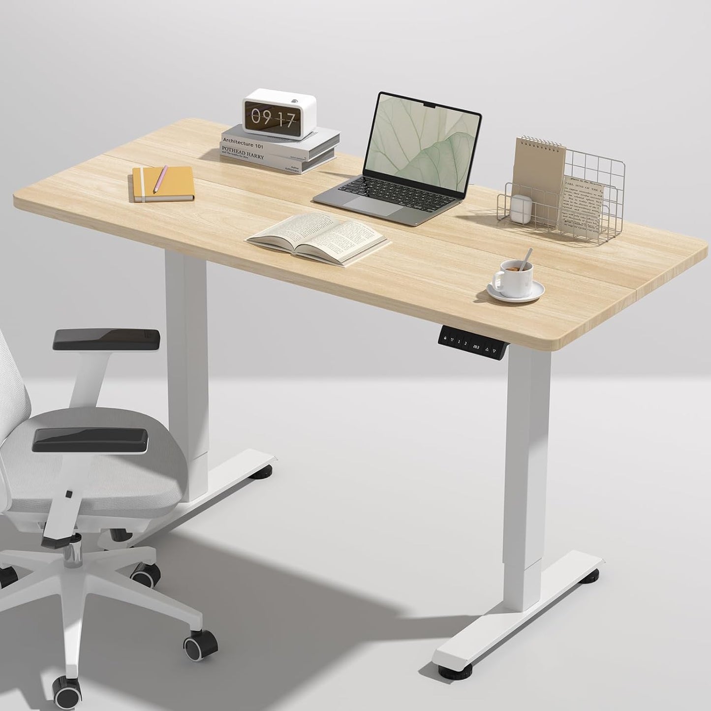 Veken 47.2" Standing Desk, Adjustable Height Office Desk with Wood Desktop, Computer Table for Home Work, Study and Gaming, Small Spaces, Modern Furniture，Brown