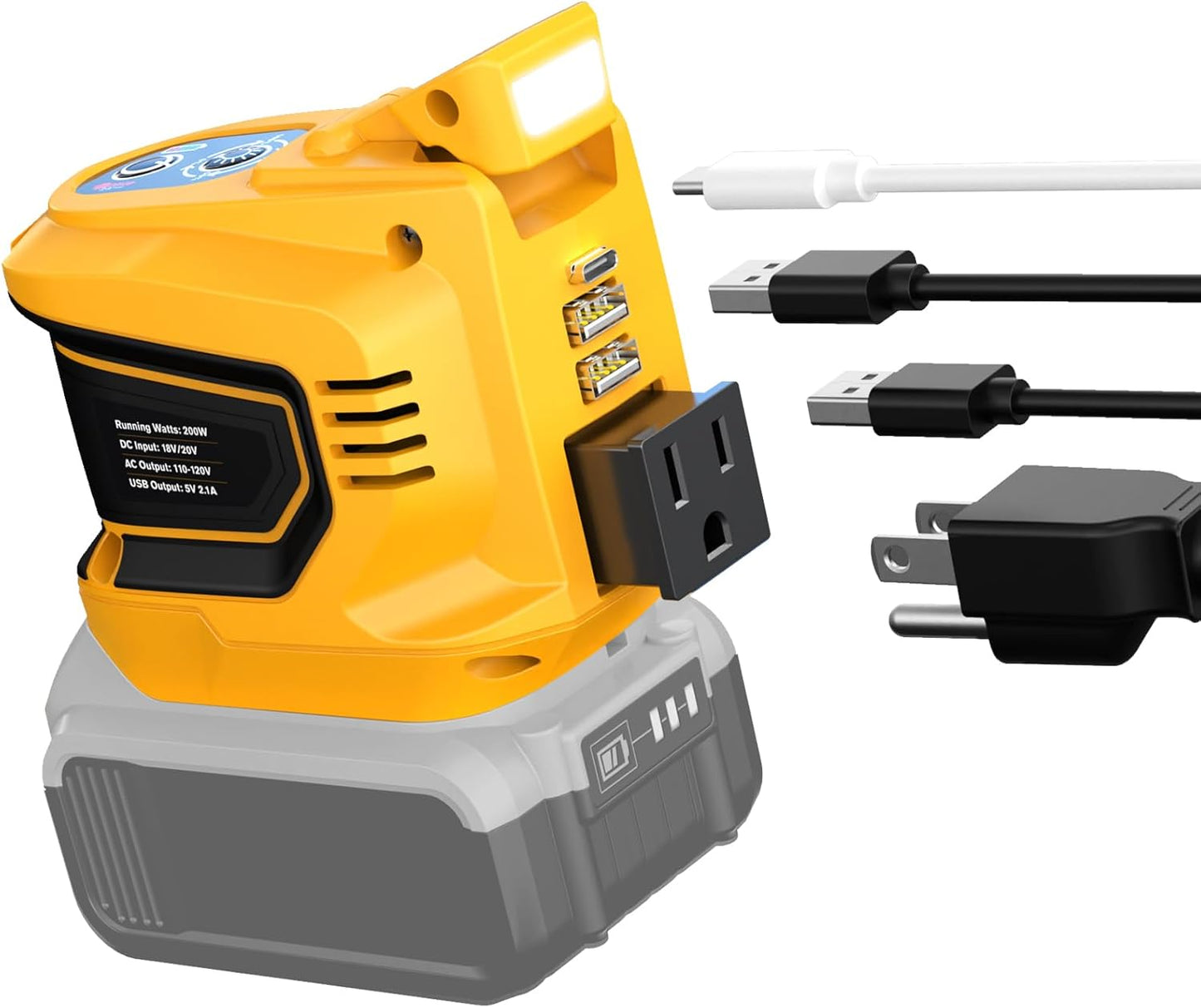 200W Portable Power Inverter Compatible with Dewalt 20V,Ecarke Outdoor Generato Battery Converter with 2 USB&amp;LED&amp;AC Battery Powered Outlet (2PC Compatible with DeWalt 20V)