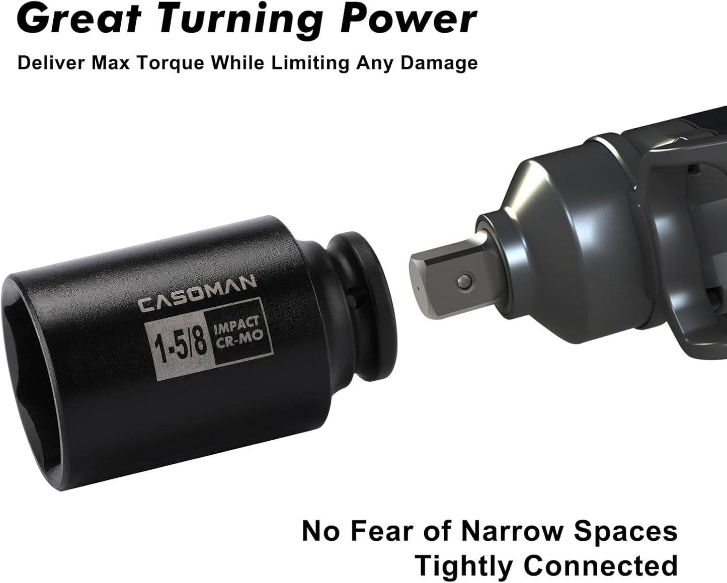 CASOMAN 8PCS 1/2"Dr. Deep Impact Socket Set-SAE, 1-9/16" to 2", 6-Point, Spindle Axle Nut Impact Socket Set, CR-MO, Impact Grade