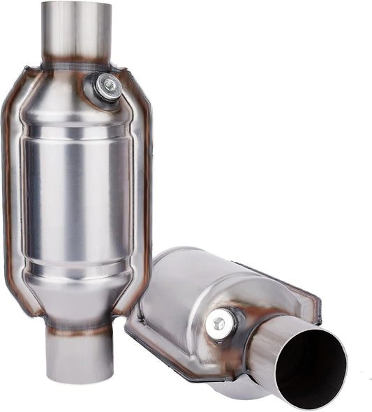 2.5" Universal Catalytic Converter, 2.5 Inch Inlet/Outle Cat Converter with O2 Port and Heat Shield (EPA Compliant), Set of 2