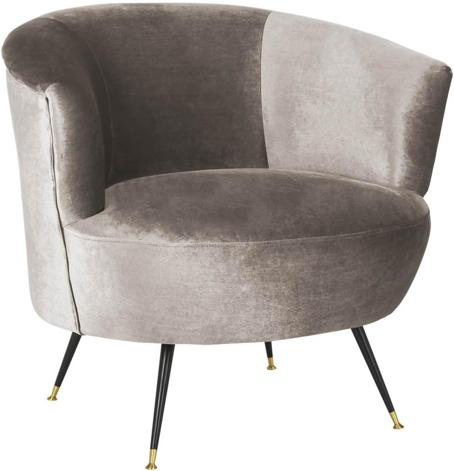 Safavieh Home Arlette Mid-Century Retro Light Grey Velvet Accent Chair
