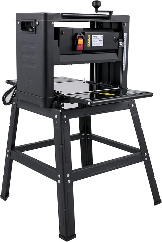 VEVOR Thickness Planer - 13-Inch Benchtop Wood Planer, 2000W, 8000 rpm, 15 AMP, Foldable, 6m/min Planing Speed, Iron Stand, Dust Exhaust for Woodworking