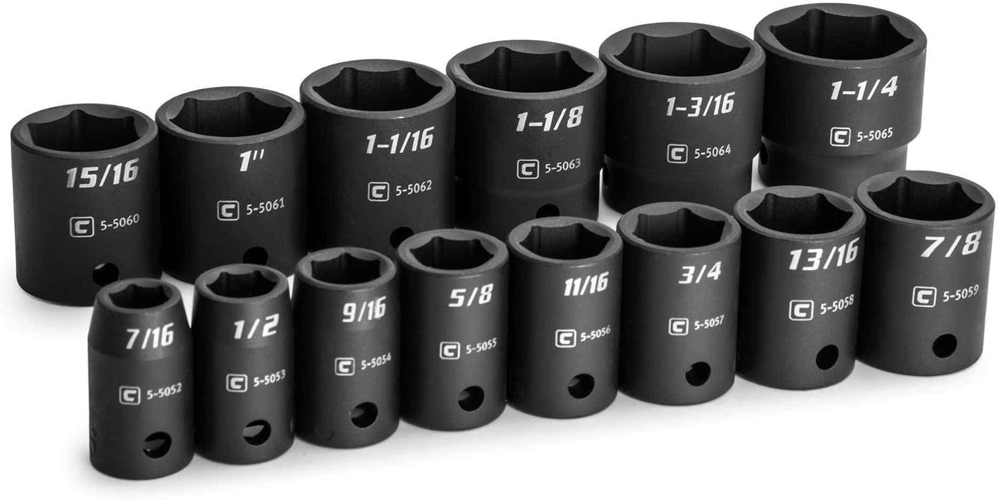 Capri Tools 1/2 in. Drive Shallow Impact Socket Set, 10 to 27 mm, Metric, 18-Piece
