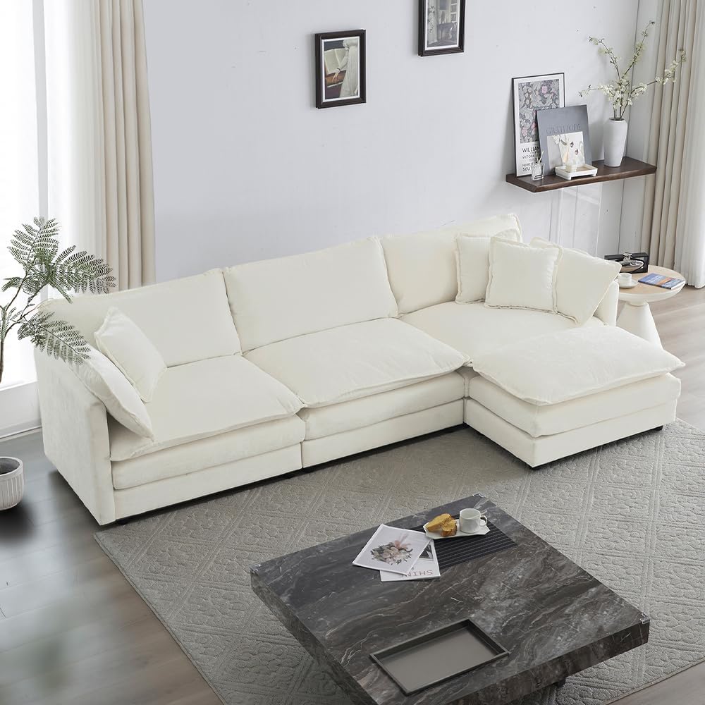 WILLIAMSPACE 41" Single Sofa Chair, Modern Upholstered Armchair with 1 Toss Pillow, Small Cream Couch Chair for Living Room, Deep Seat Reading Sofa for Bedroom Apartment, Chenille Fabric (Cream White)