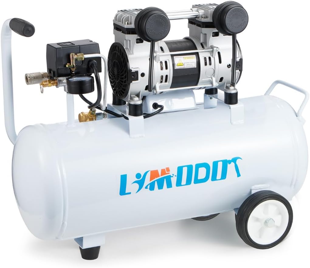 Ultra Quiet Air Compressor, Only 60dB, 1 Gallon Steel Tank, Oil-Free, Electric Air Compressor Perfect for Woodwork Nailing, Garage, Car, Pneumatic Tool, Includes 25 Ft. Air Hose Kit