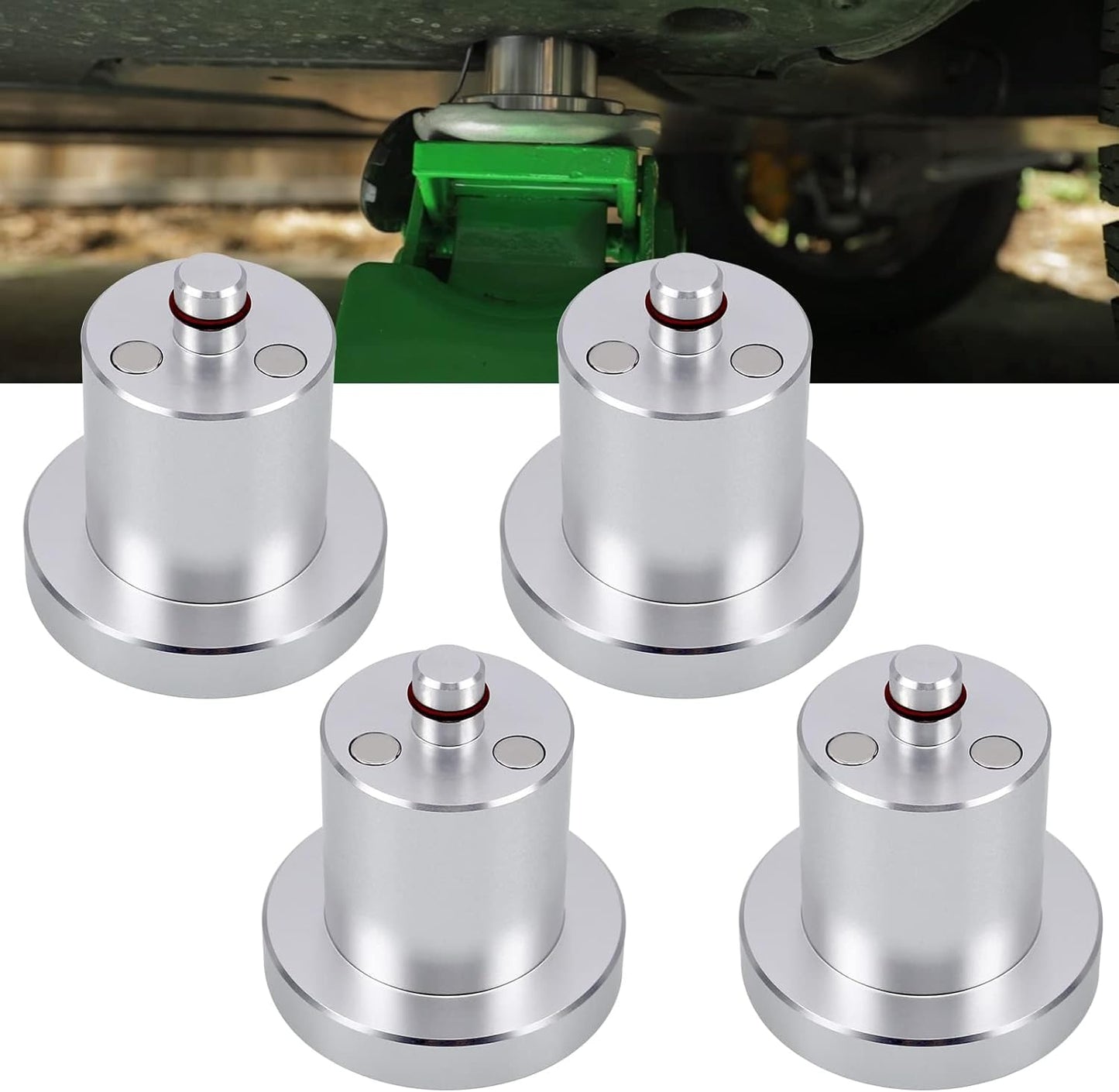 RULLINE Jack Lifting Jack Pad Lift Point Adapter with Magnetic and Easy to Hold on Corner Compatible with Rivian R1T R1S -4 Pack with Storage Aluminum