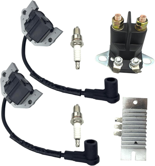 2 pack 21171-0742 Ignition Coils Module for Kawasaki FH721V FH601V FH641V FH661V FH680V Lawn Mowers Engine with Starter Solenoid Relay &Spark Plug,Replaces for KM 21171-0713 21171-7039 21171-0745