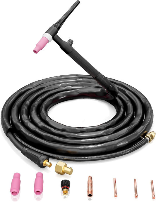 WP-17V TIG Welding Torch - Lift TIG Torch for Stick/MIG Welder Machines - 10FT Cable with 10-25mm² Quick Connector & 35-50mm² Adapter - Includes Holster & Complete Accessory Kit