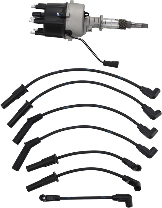 TRQ Ignition Kit Distributor Spark Plugs Wire Set Compatible with 1994-1997 Jeep Cherokee Grand Cherokee Wrangler