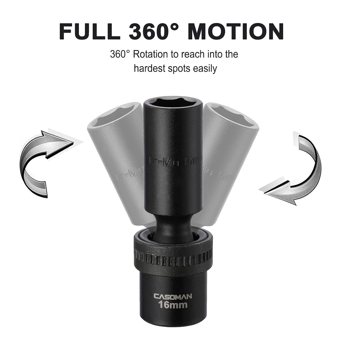 CASOMAN 10 PCS 1/2" Drive Deep Universal Impact Socket Set, Metric,10-19mm