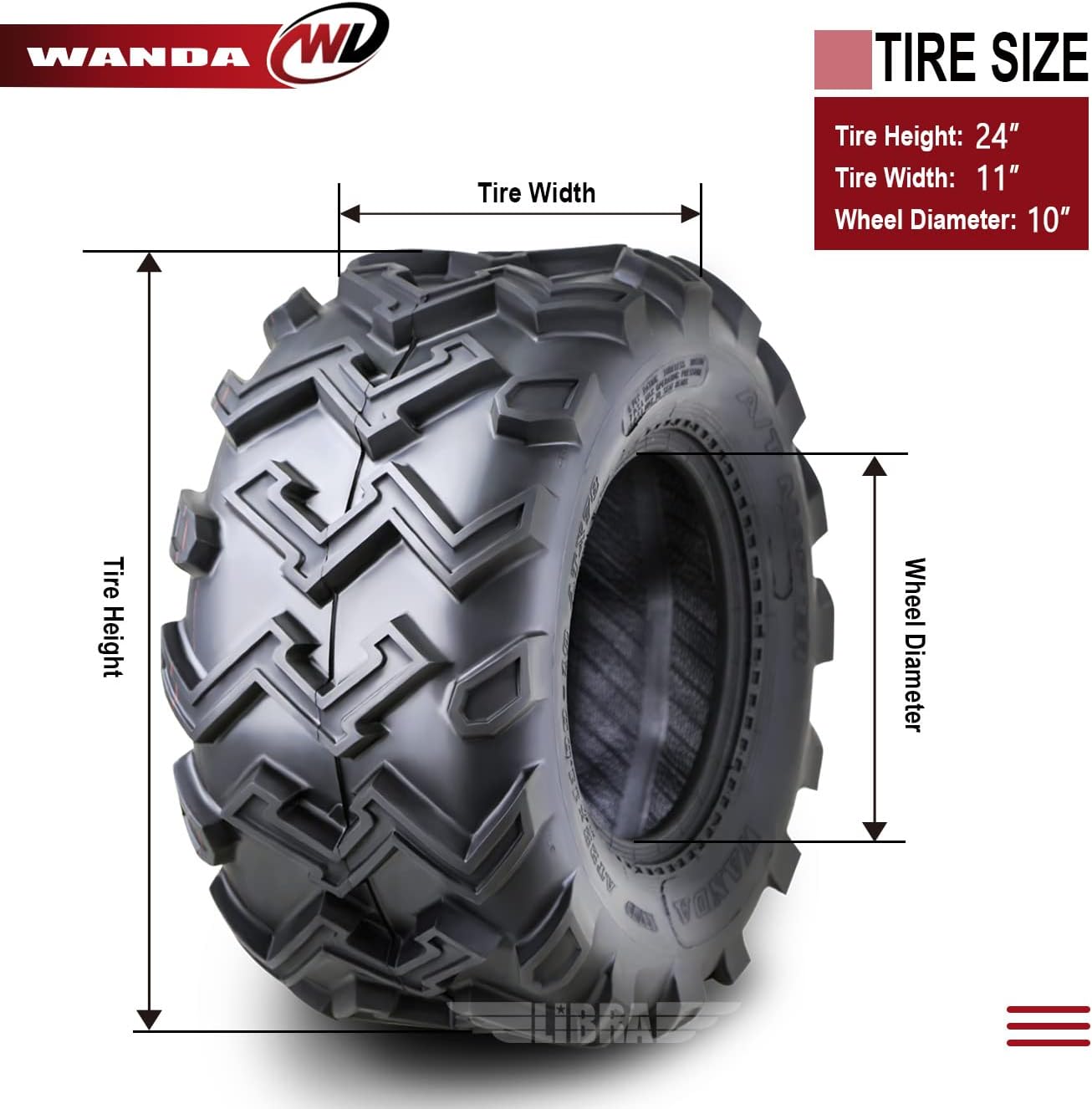 WANDA 2 New ATV UTV Tires 24X11-10 24x11x10 6PR P306-10122