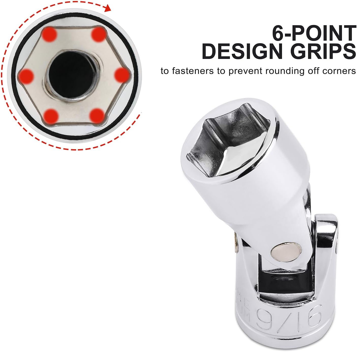 CASOMAN 17PCS 3/8" Drive Universal Flex Socket Set, SAE&Metric, 3/8" to 3/4", 10mm to 19mm, 6-Point, CR-V, Swivel Head, 360 Degree Access