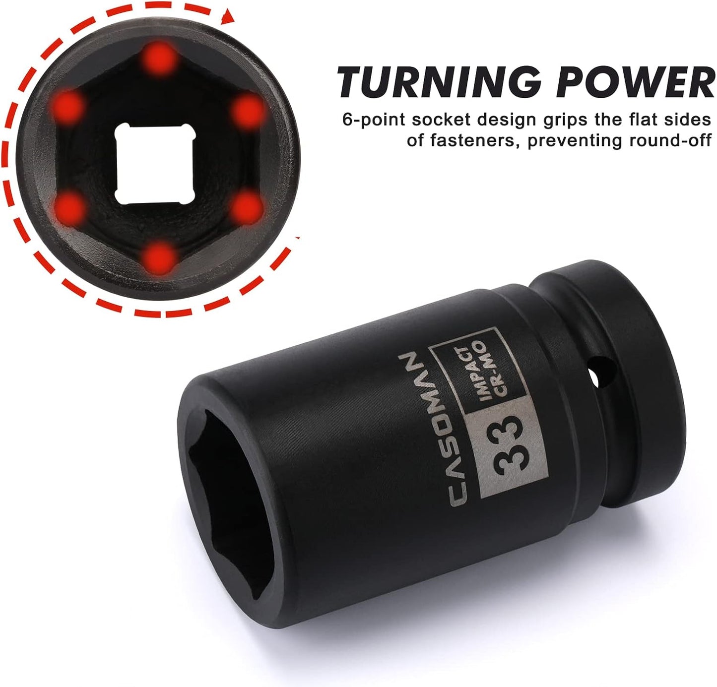 CASOMAN 10PCS 1-Inch Drive Deep Impact Socket Set, Metric, CR-MO, 21,22,24,27,29,30,32,33,38,41mm, Deep Spindle Axle Nut Impact Socket Set